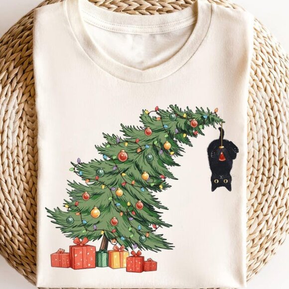 Tops - Funny Cat Christmas Shirt, Christmas Meowy Shirt